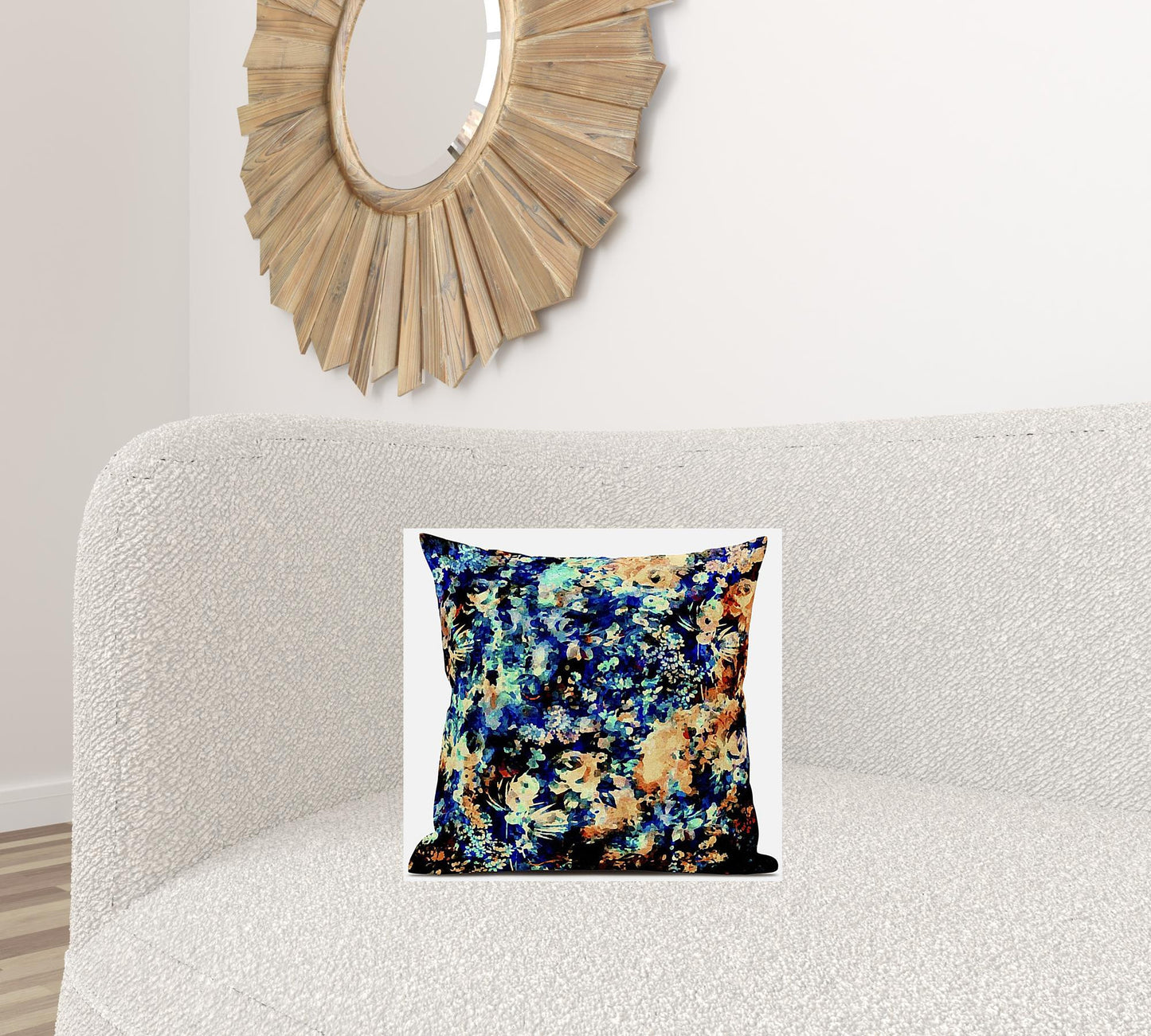 16" Orange Blue Springtime Zippered Suede Throw Pillow