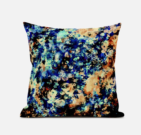 18" Orange Blue Springtime Zippered Suede Throw Pillow