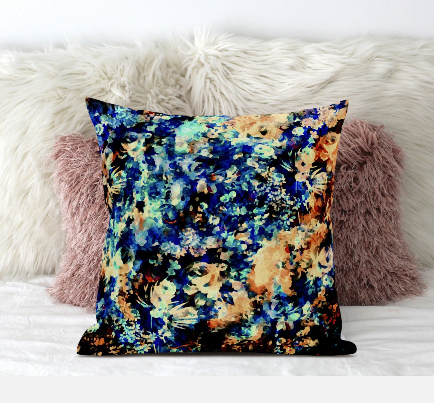 18" Orange Blue Springtime Zippered Suede Throw Pillow