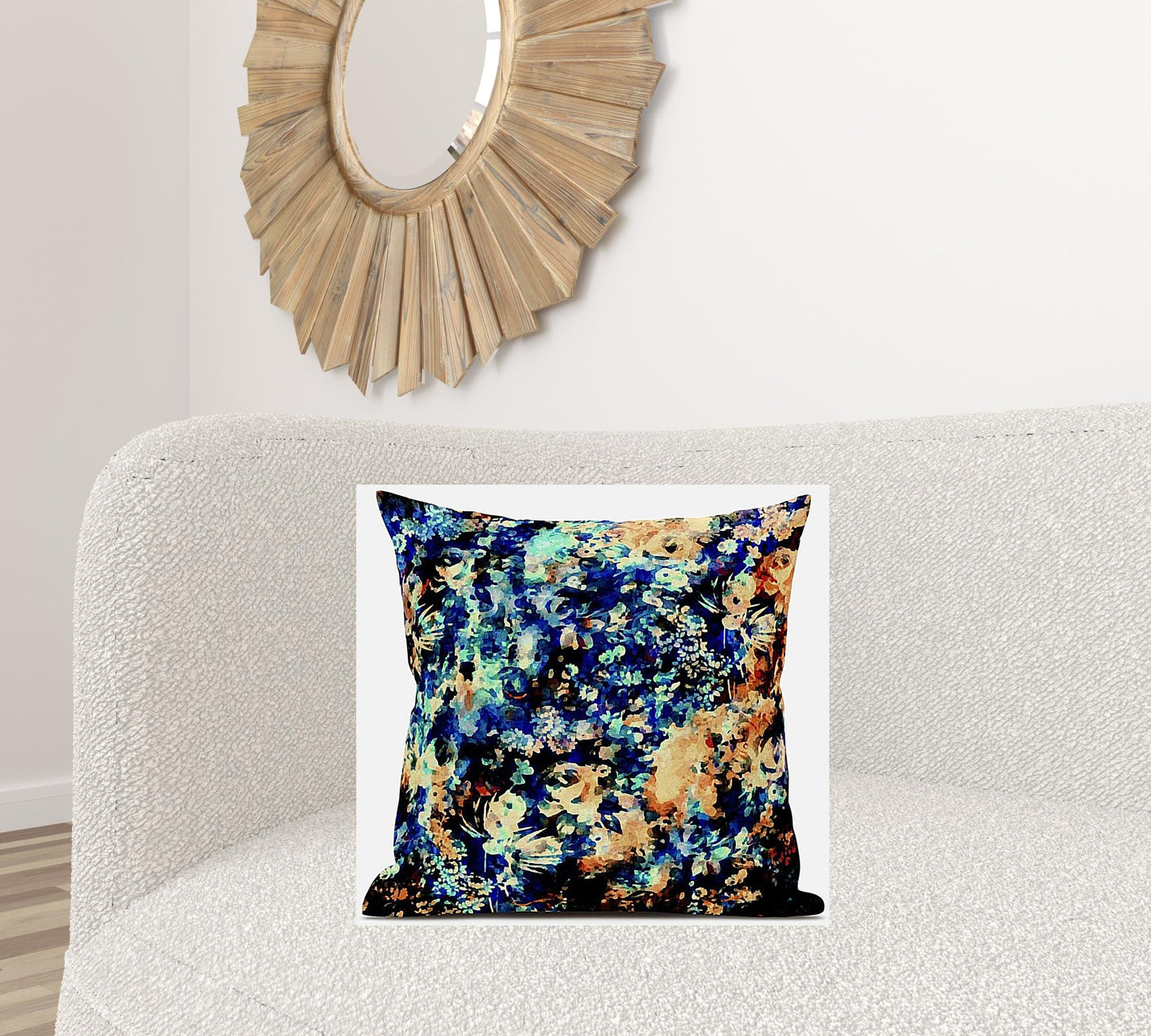 18" Orange Blue Springtime Zippered Suede Throw Pillow