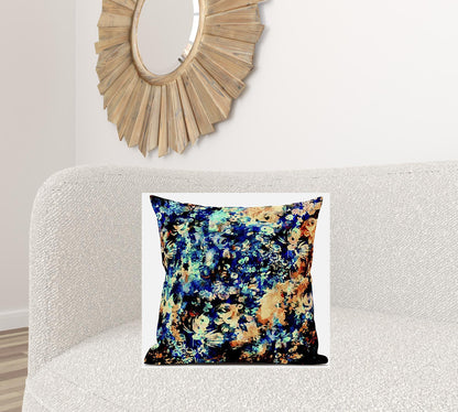 18" Orange Blue Springtime Zippered Suede Throw Pillow