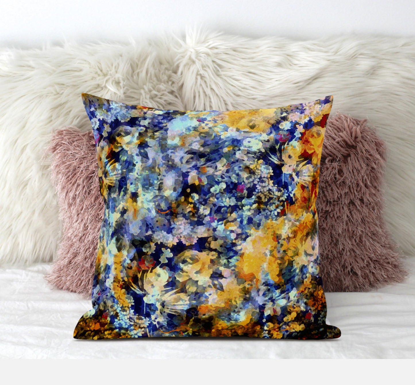 16" Orange Indigo Springtime Zippered Suede Throw Pillow