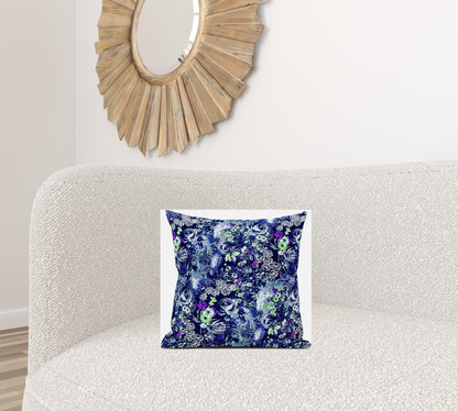 16" Purple Blue Springtime Zippered Suede Throw Pillow