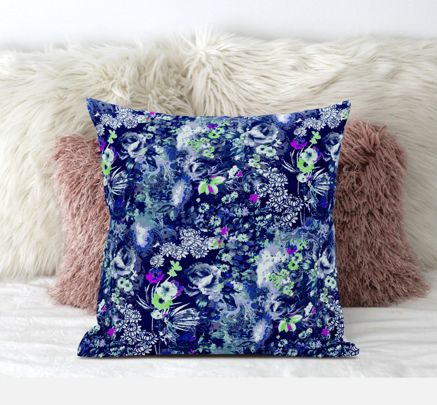 18" Purple Blue Springtime Zippered Suede Throw Pillow