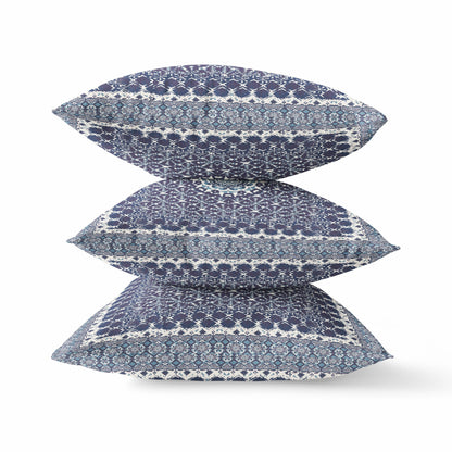18” Indigo Blue Holy Floral Zippered Suede Throw Pillow
