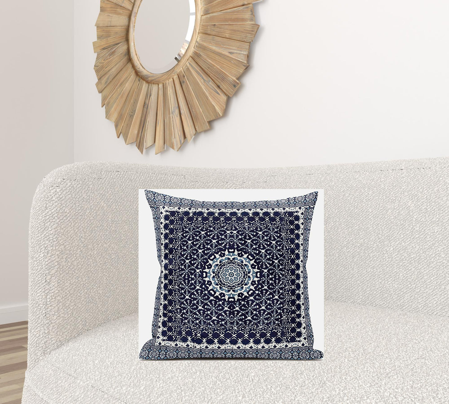 18” Indigo Blue Holy Floral Zippered Suede Throw Pillow