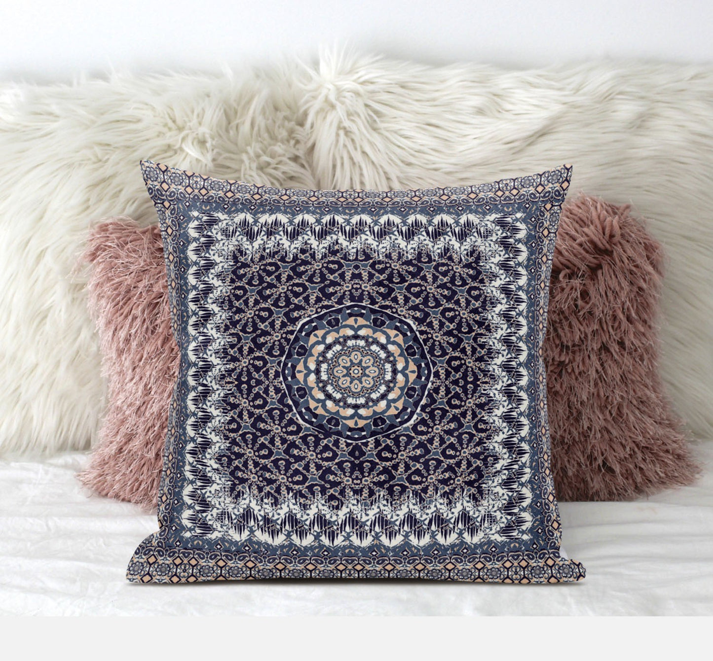 16” Gray Peach Holy Floral Zippered Suede Throw Pillow