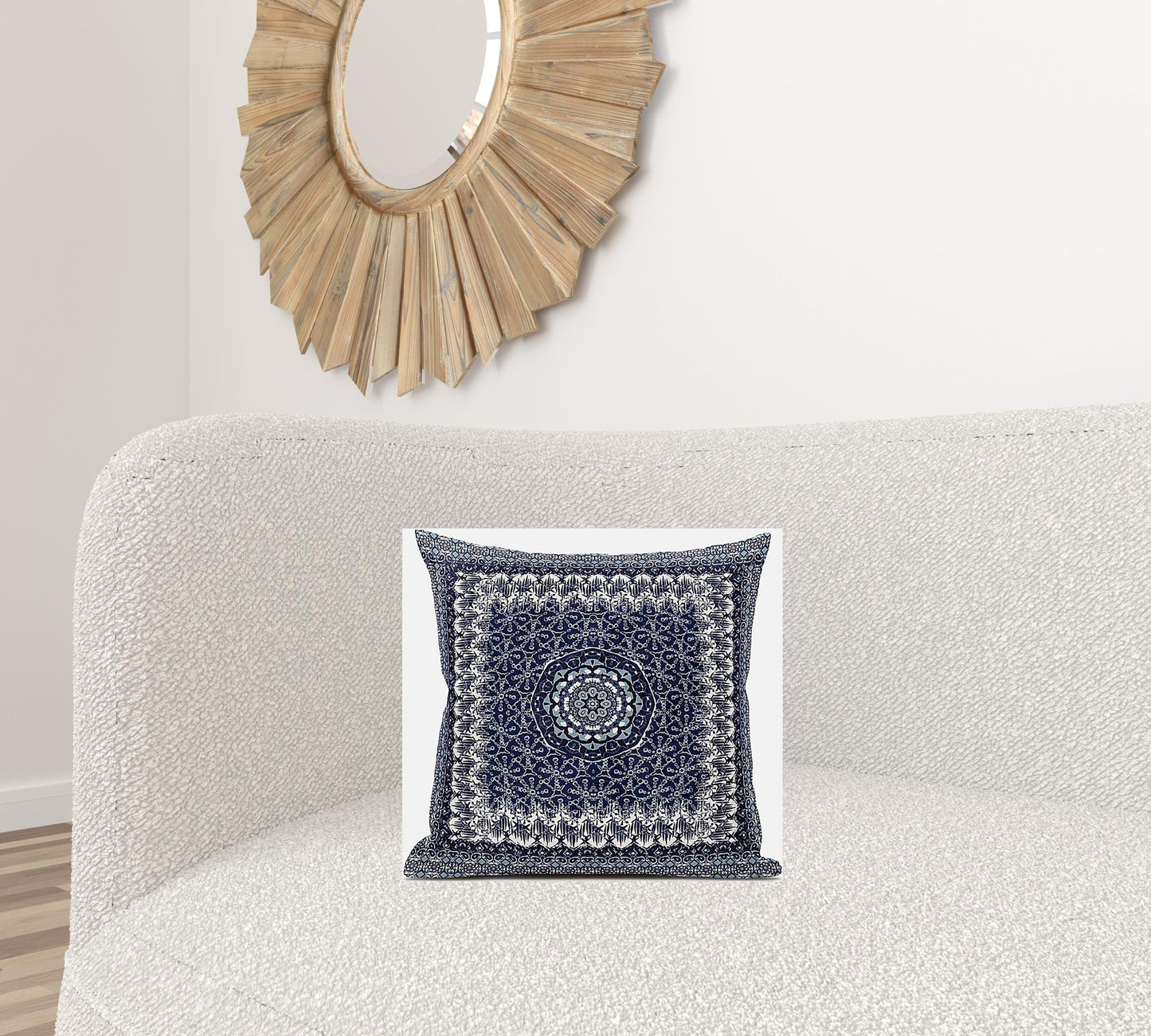 16” Indigo White Holy Floral Zippered Suede Throw Pillow