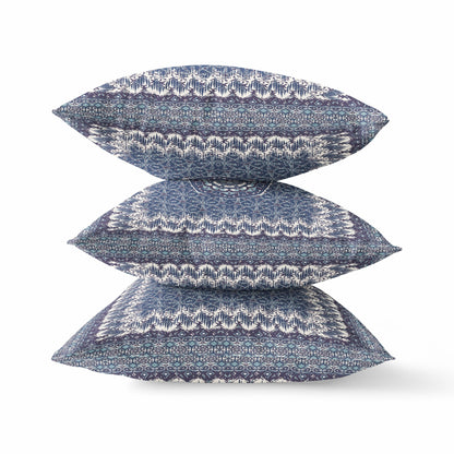 18” Indigo White Holy Floral Zippered Suede Throw Pillow