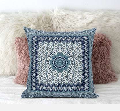 16” Blue White Holy Floral Zippered Suede Throw Pillow