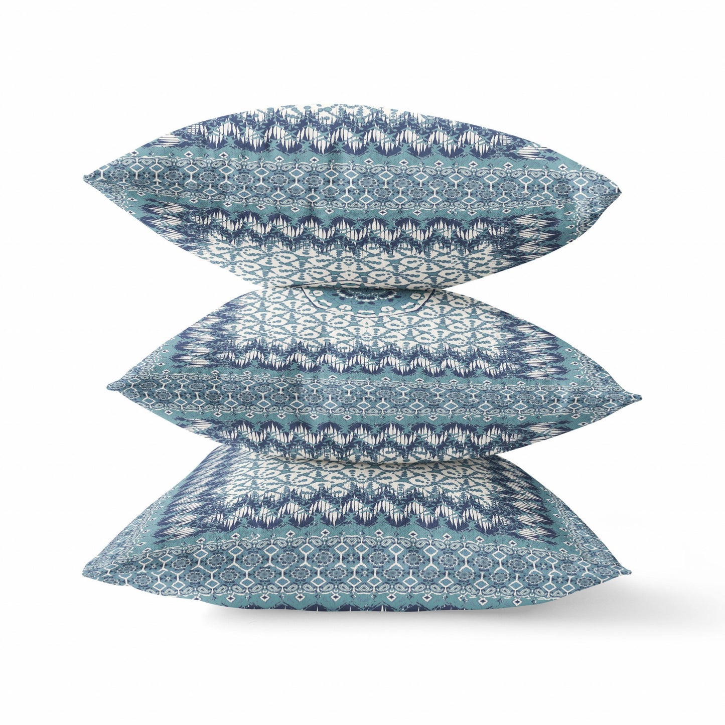 16” Blue White Holy Floral Zippered Suede Throw Pillow