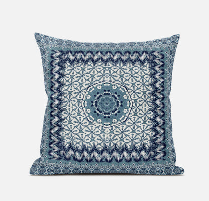 18” Blue White Holy Floral Zippered Suede Throw Pillow
