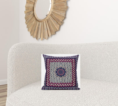 16” Magenta Indigo Holy Floral Zippered Suede Throw Pillow