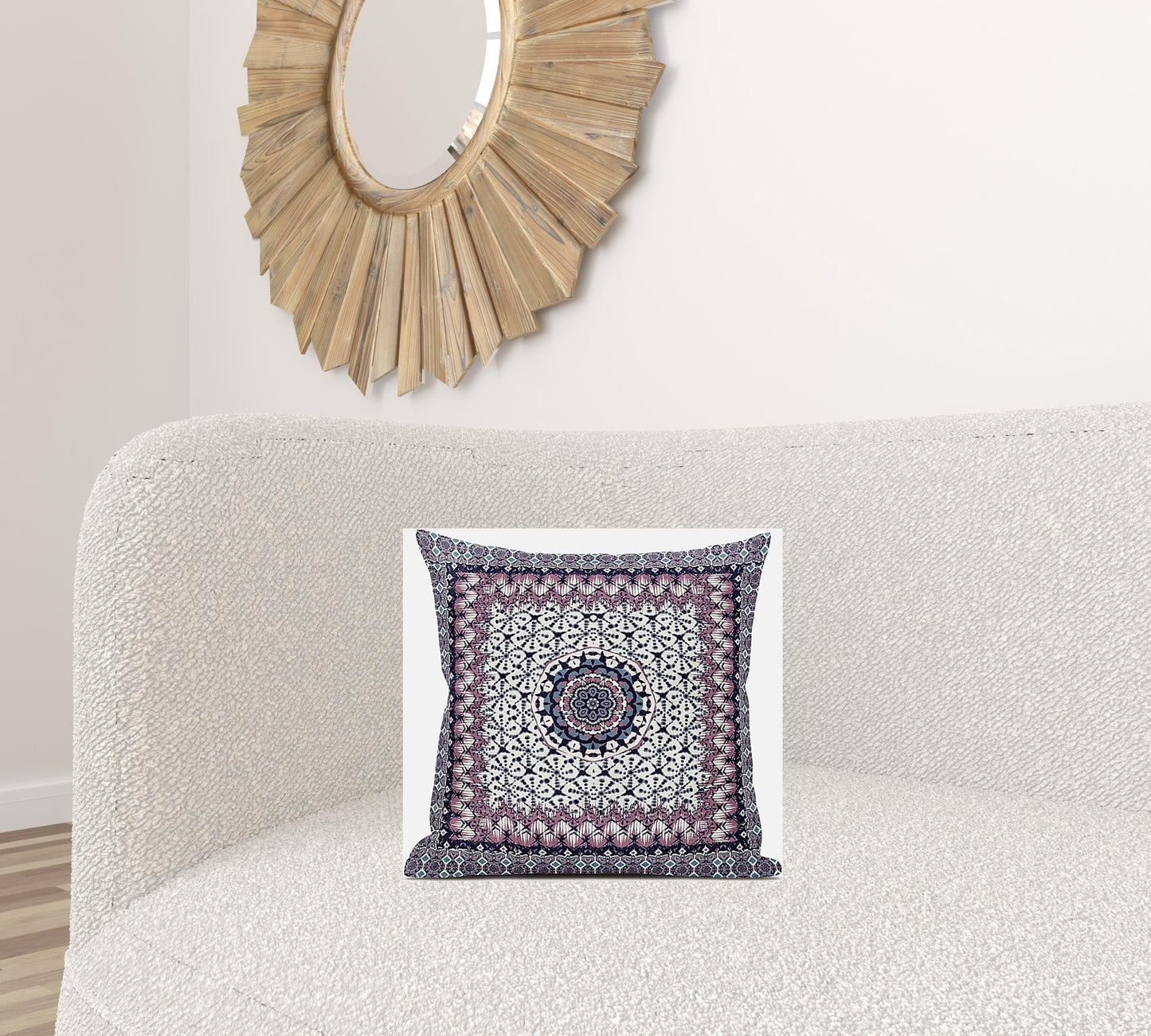 16” Pink Gray Holy Floral Zippered Suede Throw Pillow