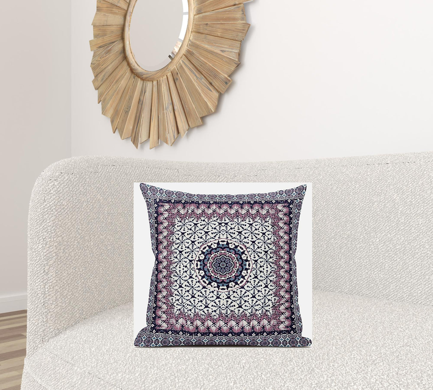 18” Pink Gray Holy Floral Zippered Suede Throw Pillow