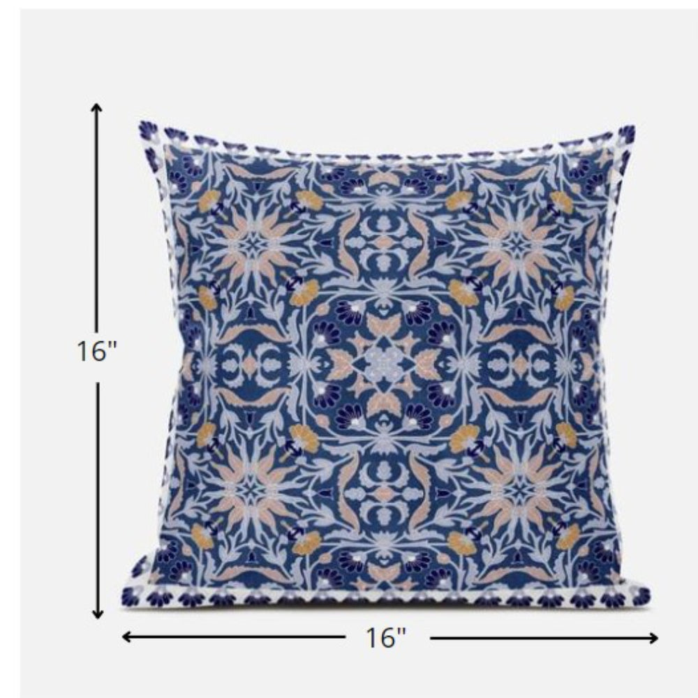 16” Blue Pink Paisley Zippered Suede Throw Pillow