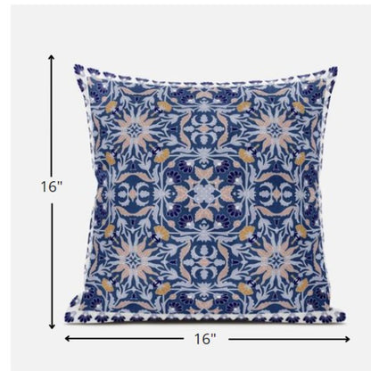 16” Blue Pink Paisley Zippered Suede Throw Pillow