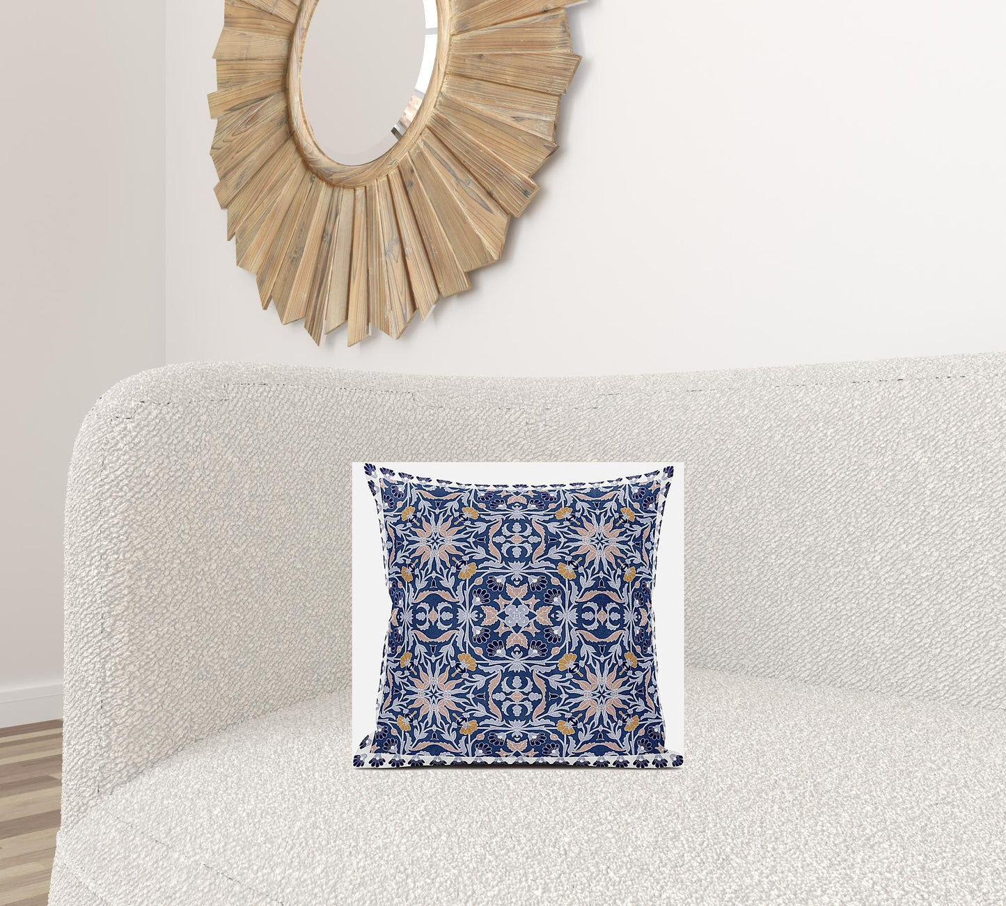 16” Blue Pink Paisley Zippered Suede Throw Pillow