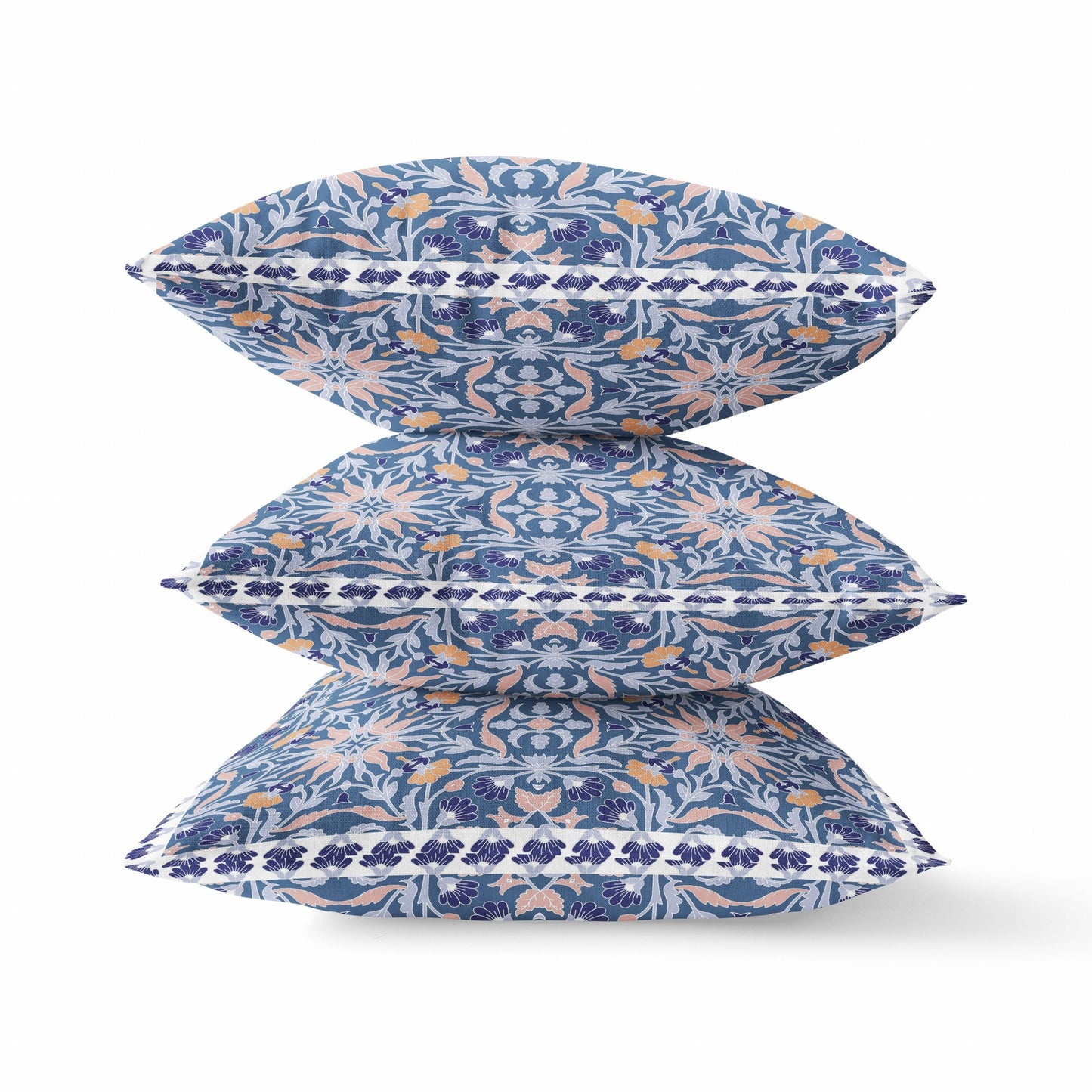 18” Blue Pink Paisley Zippered Suede Throw Pillow