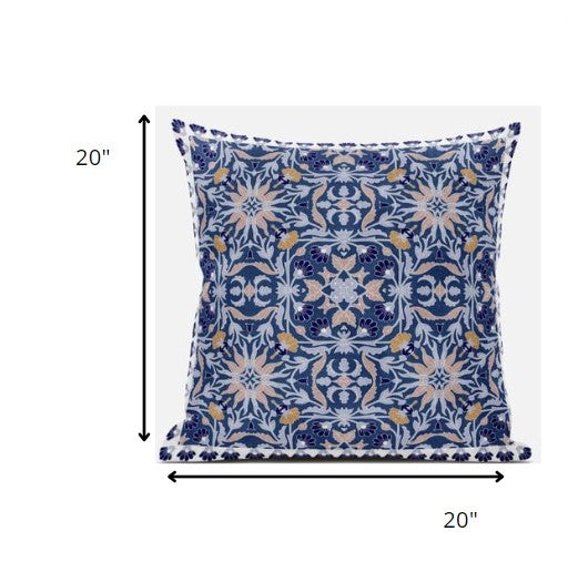 18” Blue Pink Paisley Zippered Suede Throw Pillow