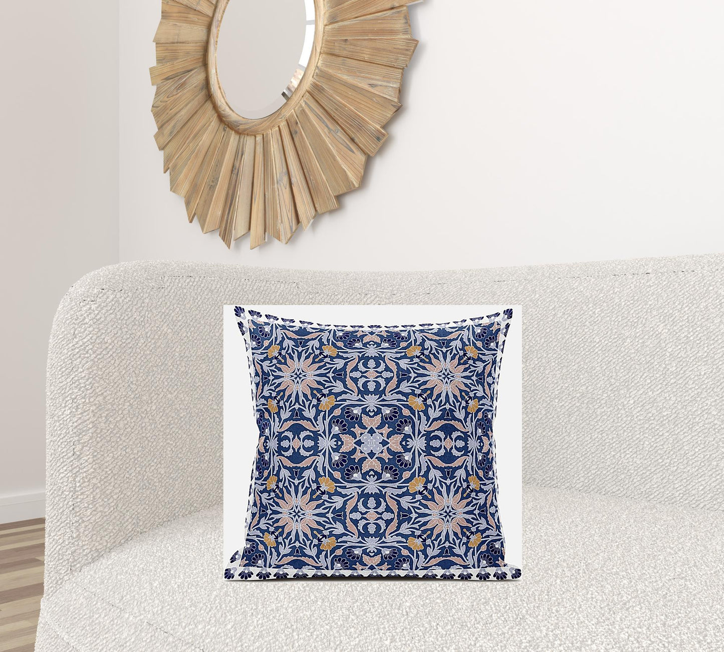 18” Blue Pink Paisley Zippered Suede Throw Pillow