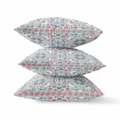 18” Pink Gray Paisley Zippered Suede Throw Pillow