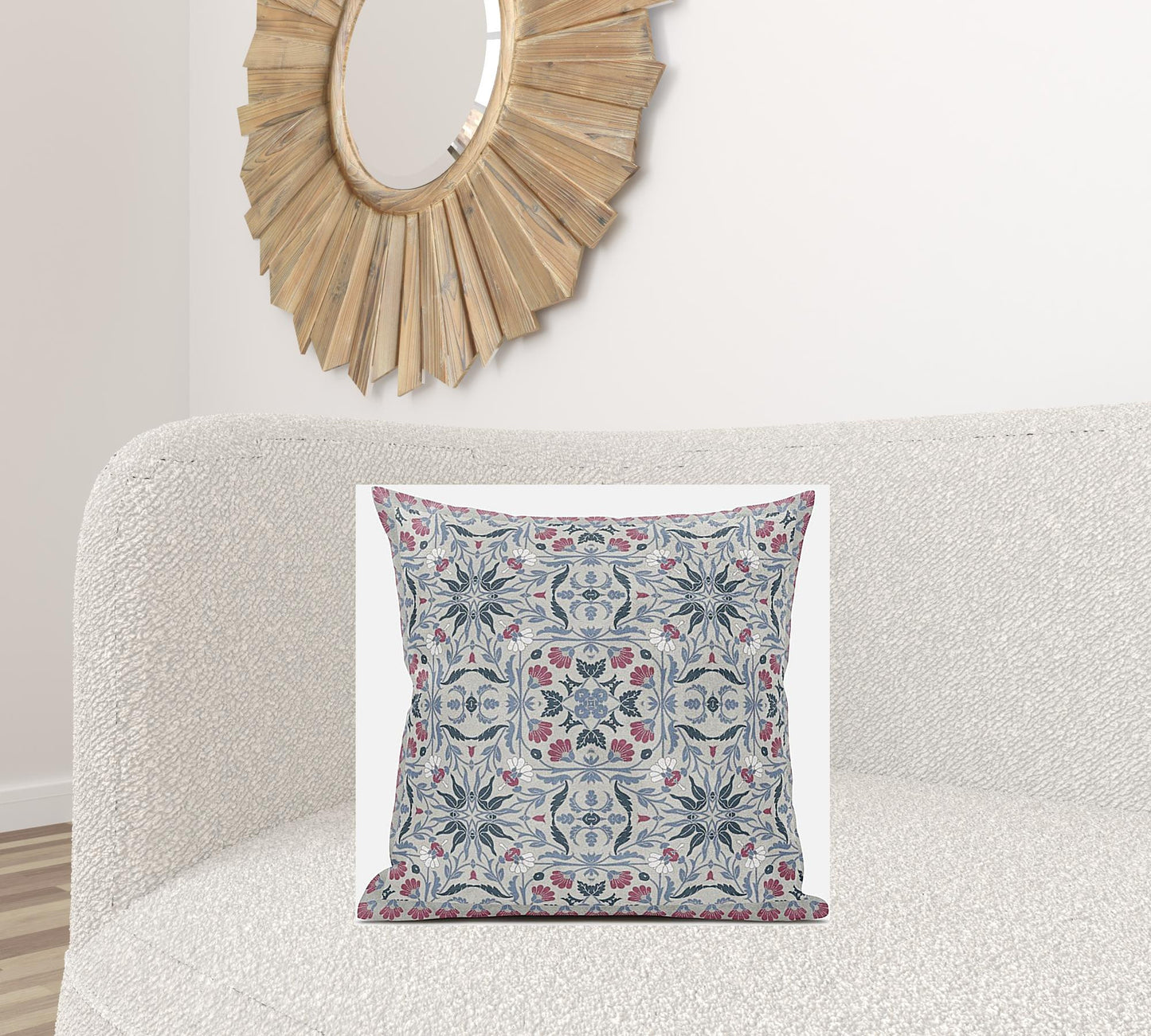 18” Pink Gray Paisley Zippered Suede Throw Pillow