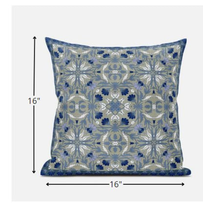 16” Gray Indigo Paisley Zippered Suede Throw Pillow