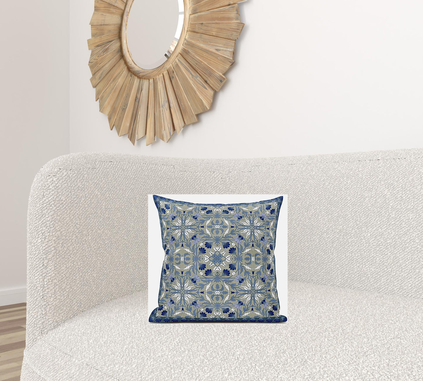16” Gray Indigo Paisley Zippered Suede Throw Pillow