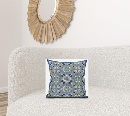 16” Gray Indigo Paisley Zippered Suede Throw Pillow