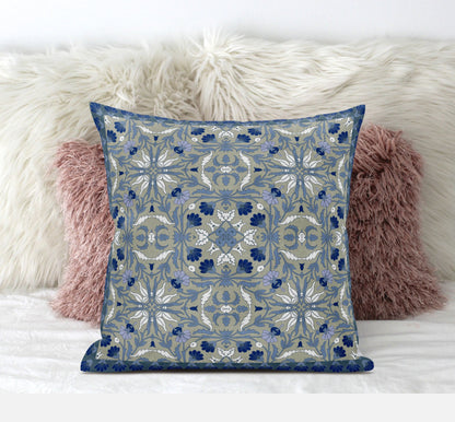 18” Gray Indigo Paisley Zippered Suede Throw Pillow