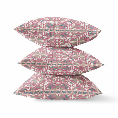 16” Magenta White Paisley Zippered Suede Throw Pillow
