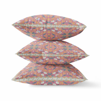 18” Magenta Orange Paisley Zippered Suede Throw Pillow