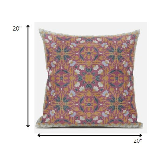 18” Magenta Orange Paisley Zippered Suede Throw Pillow