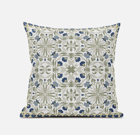 18” White Green Paisley Zippered Suede Throw Pillow