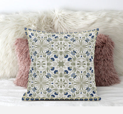 18” White Green Paisley Zippered Suede Throw Pillow