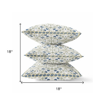 18” White Green Paisley Zippered Suede Throw Pillow