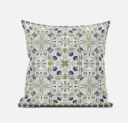 18” White Green Paisley Zippered Suede Throw Pillow