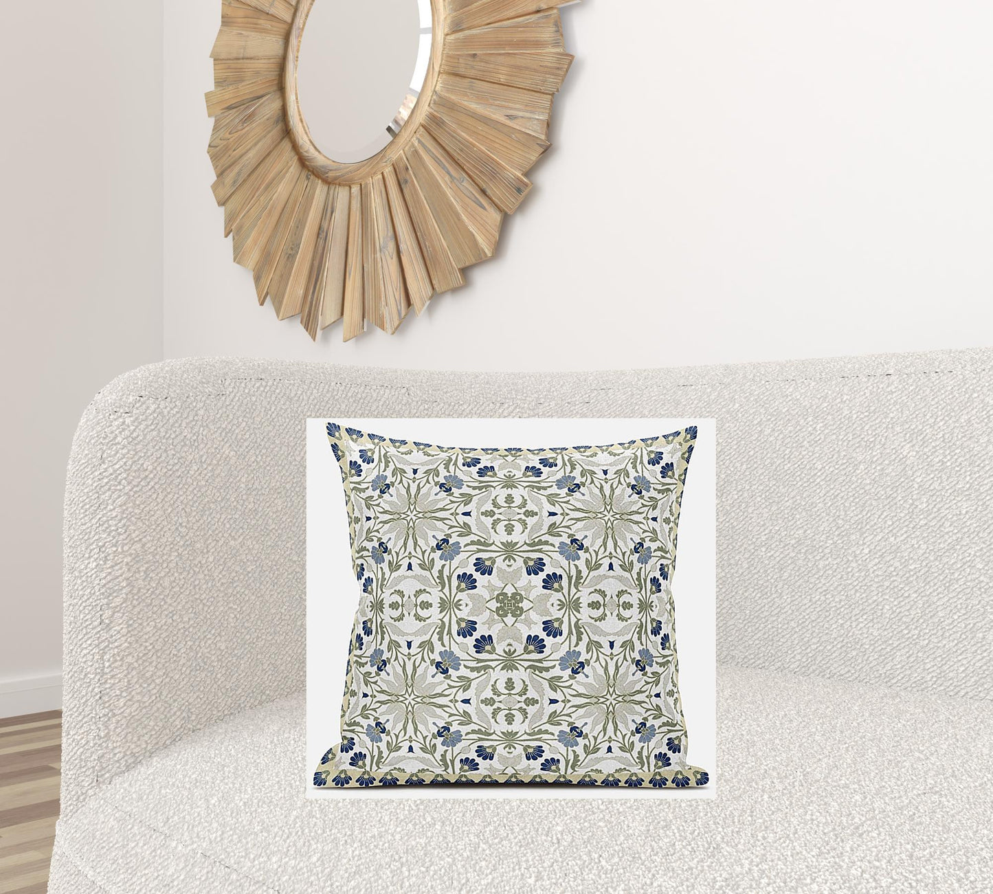 18” White Green Paisley Zippered Suede Throw Pillow