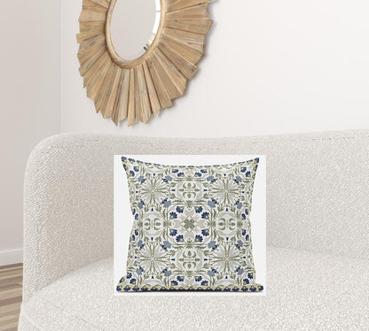 18” White Green Paisley Zippered Suede Throw Pillow