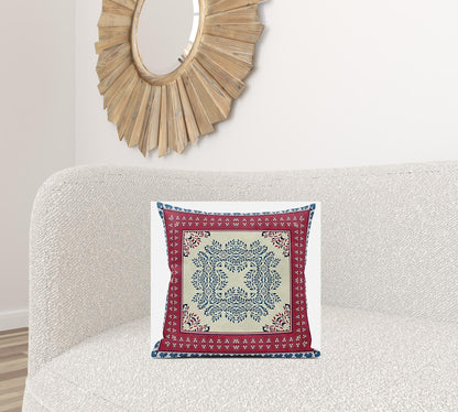 18" X 18" Blue Gray Geometric Zippered Suede Throw Pillow