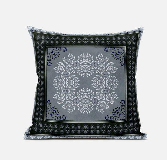 20" X 20" Gray Green Pink Geometric Zippered Suede Throw Pillow