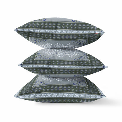 20" X 20" Gray Green Pink Geometric Zippered Suede Throw Pillow