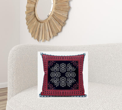 18" X 18" Light Blue White Geometric Zippered Suede Throw Pillow