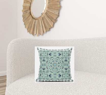 18” Aqua Geostar Zippered Suede Throw Pillow