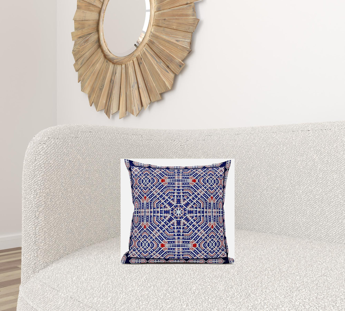 16” Blue Red Geostar Zippered Suede Throw Pillow