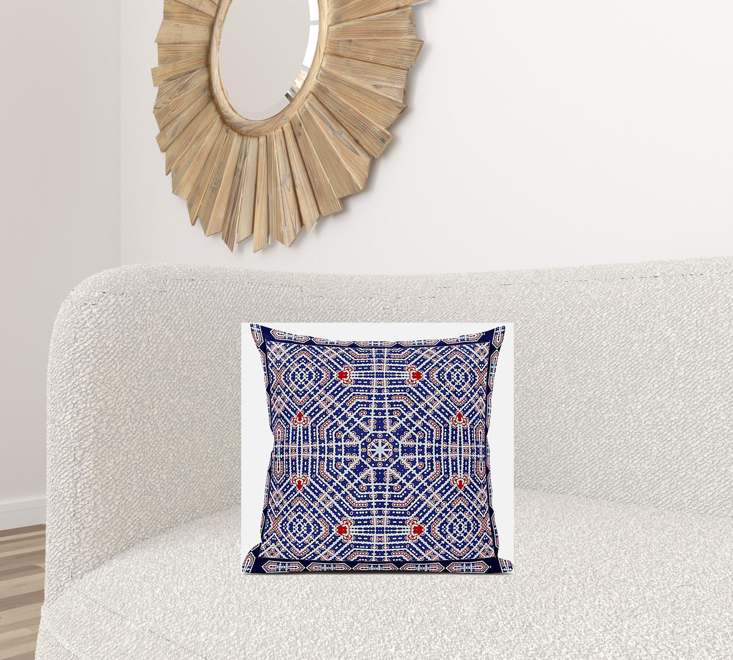 18” Blue Red Geostar Zippered Suede Throw Pillow