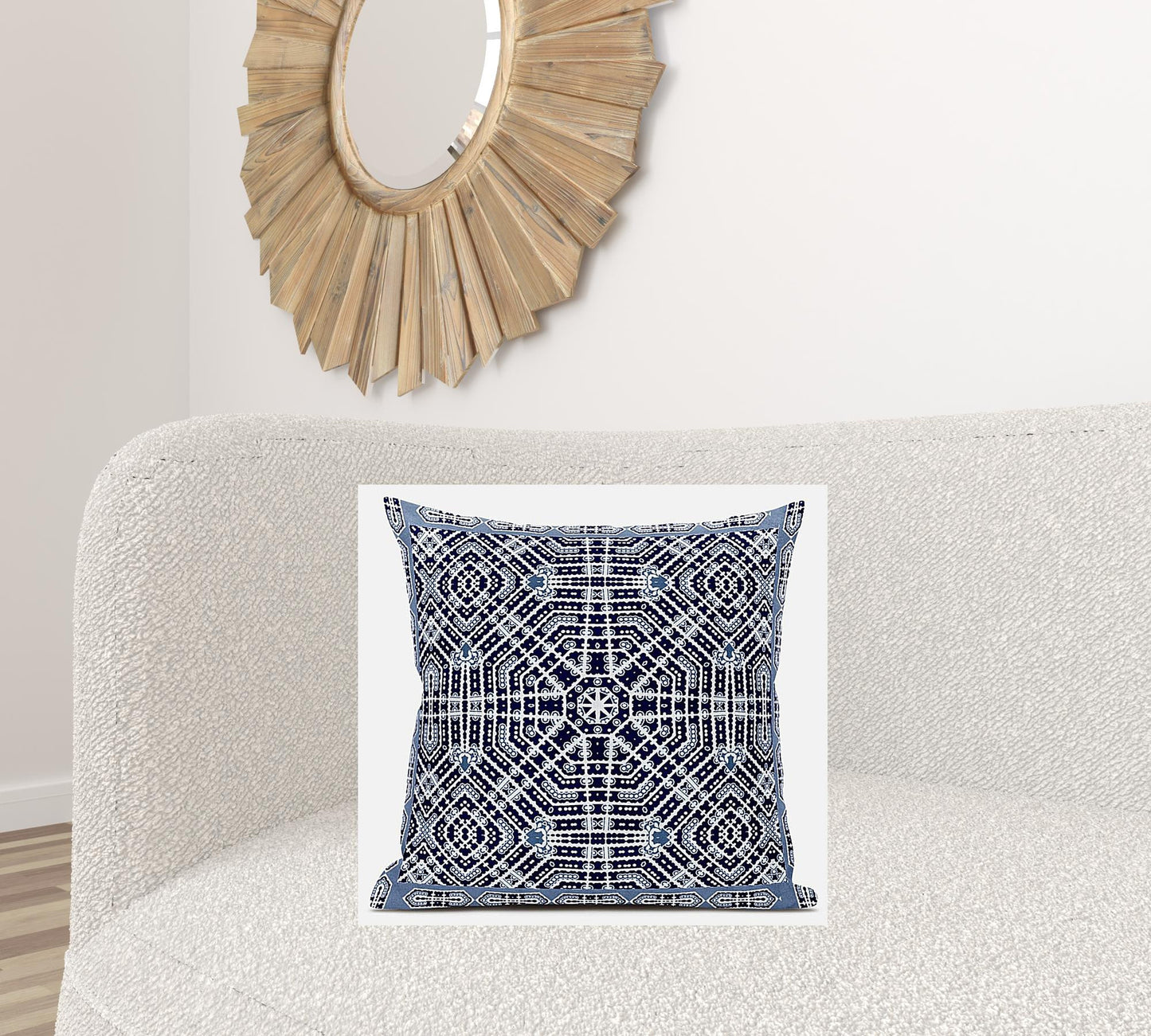 18” Indigo Blue Geostar Zippered Suede Throw Pillow