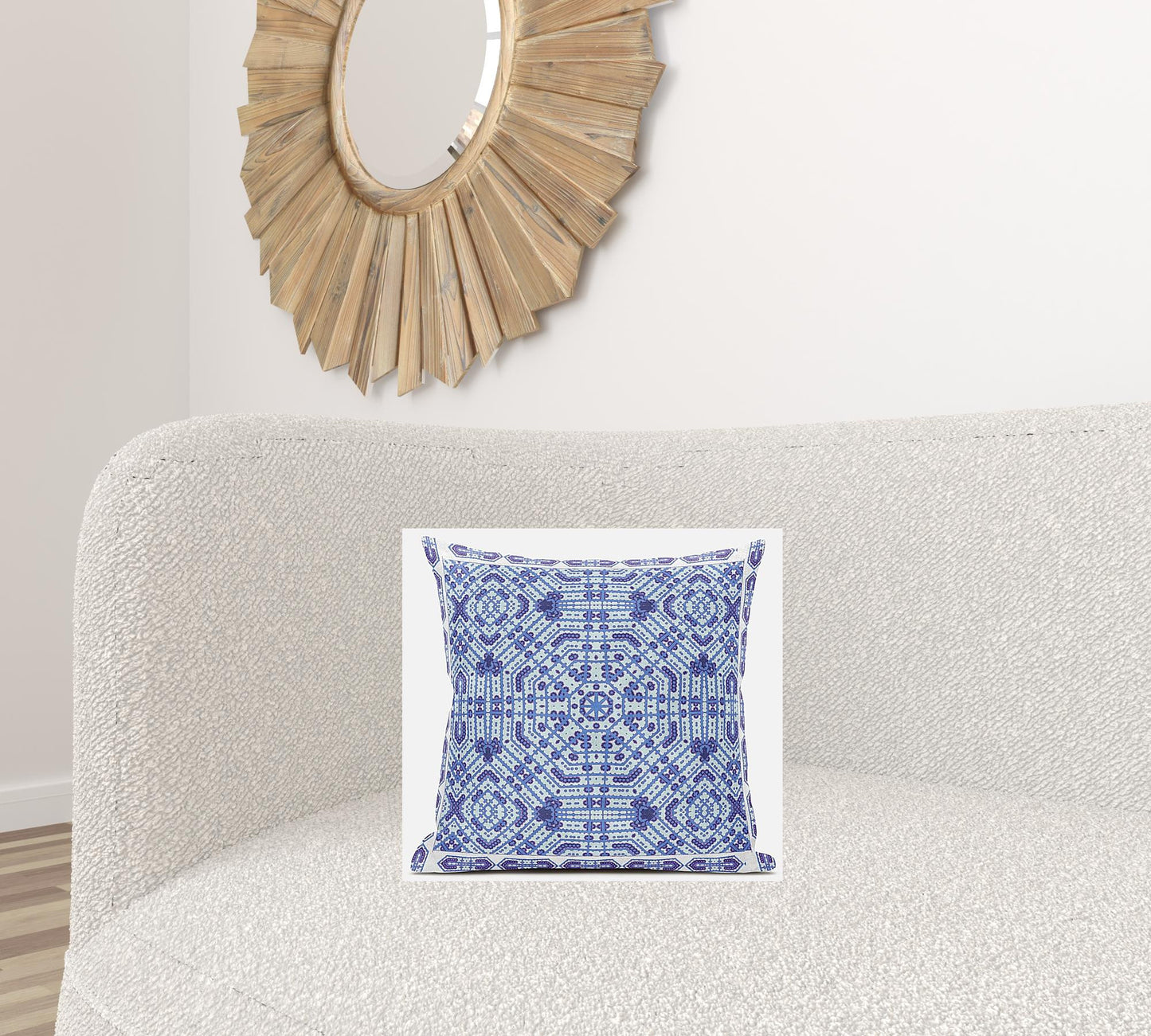 16” Cyan Blue Geostar Zippered Suede Throw Pillow
