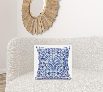 18” Cyan Blue Geostar Zippered Suede Throw Pillow